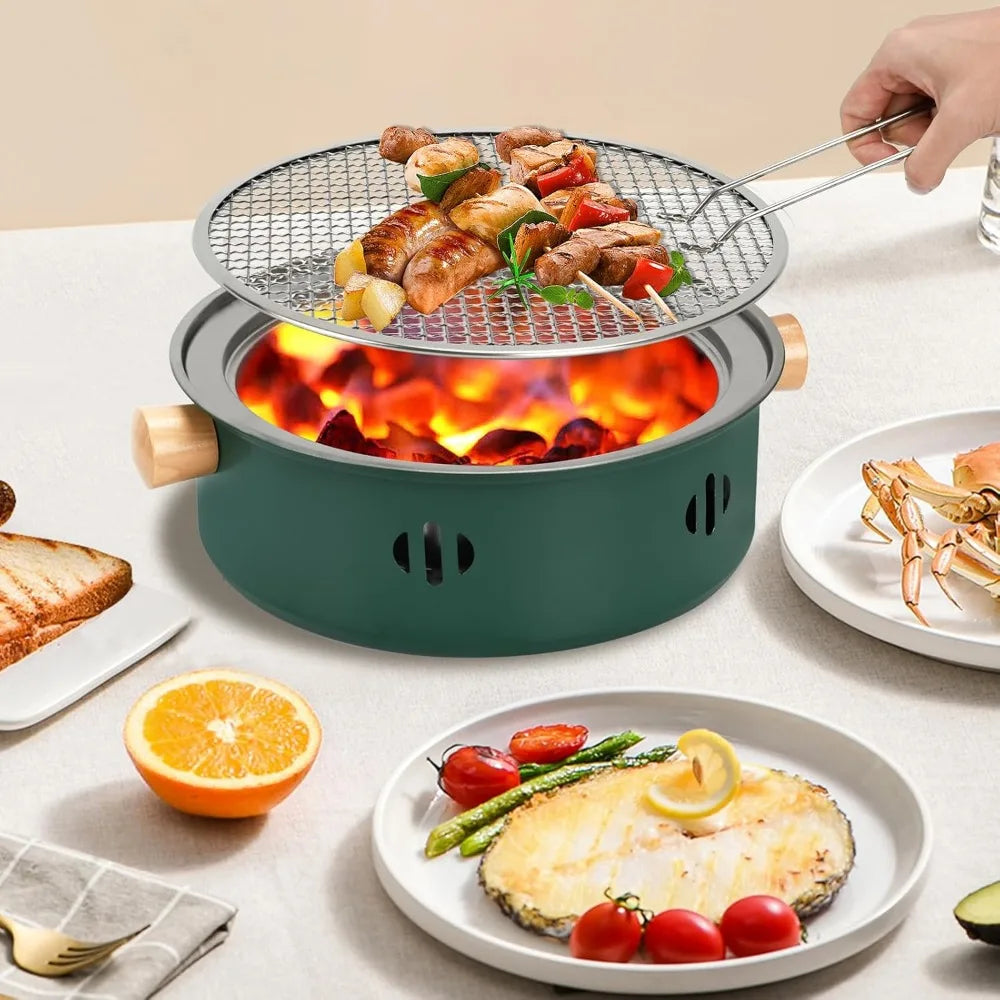 XIUWO Compact Round Charcoal Grill for Outdoor Picnics and Parties