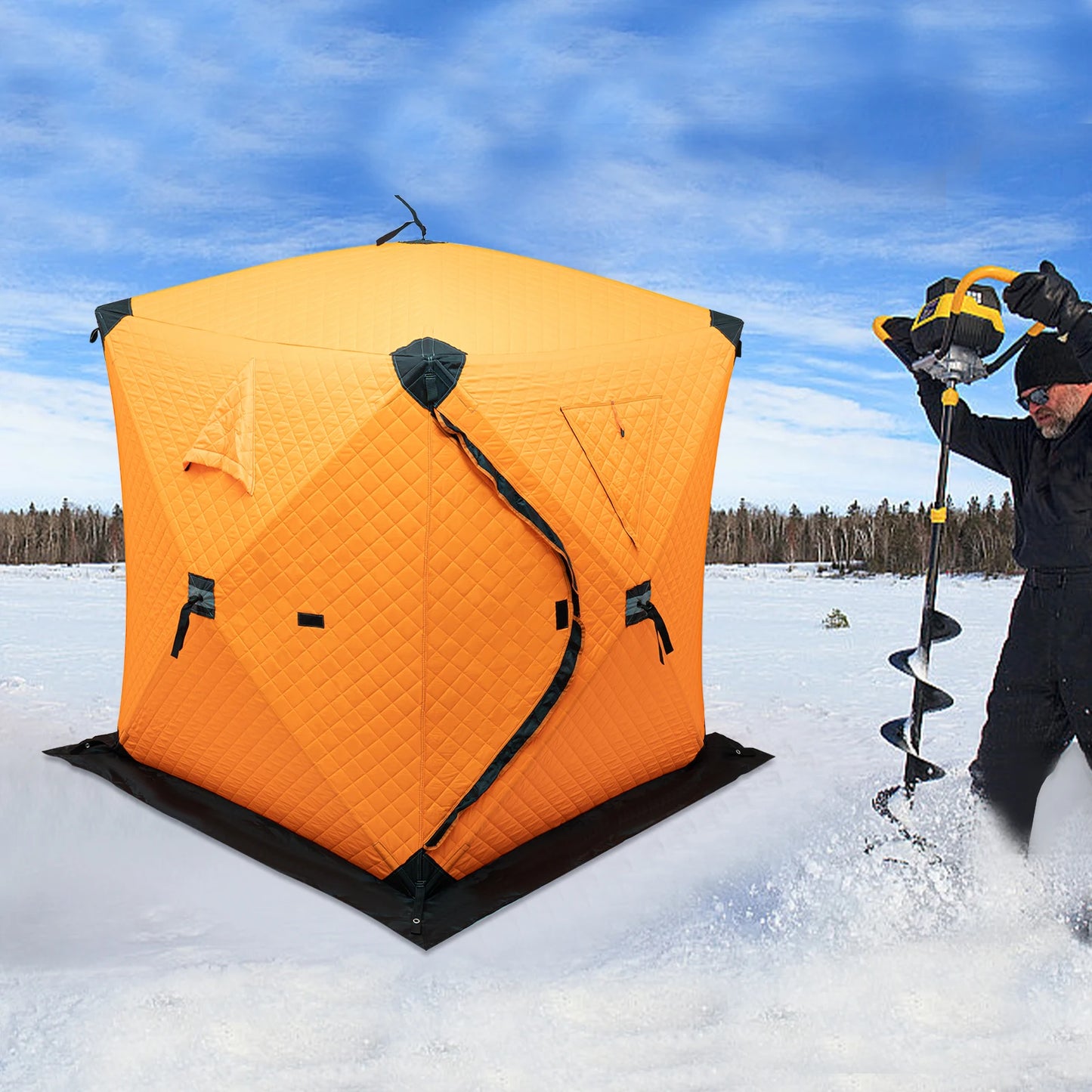 Bymaocar Ice Fishing Tent Square Thermal Shelter Dual Zipper Windproof