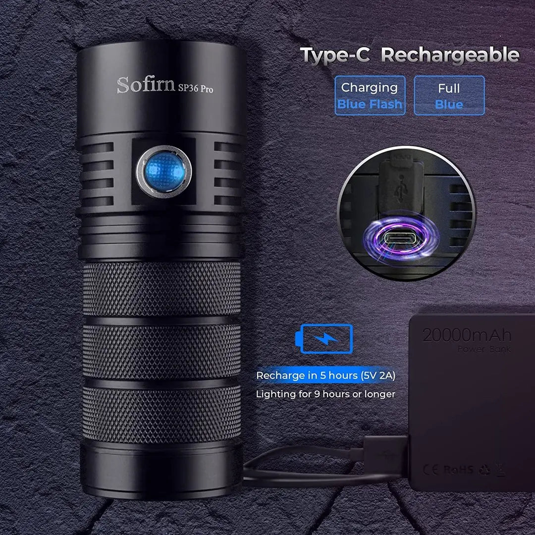 Sofirn SP36 Pro 8000lm Flashlight 4x SST40 USB C Rechargeable