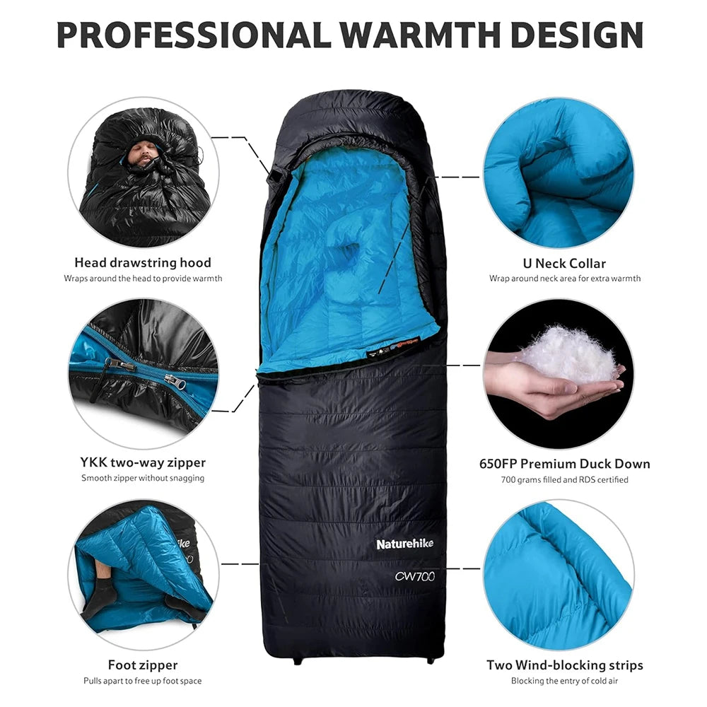Naturehike CW700 Ultralight 650FP Duck Down Winter Envelope Sleeping Bag
