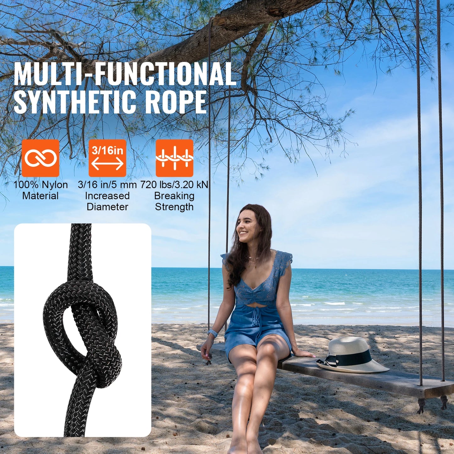 SucceBuy Nylon Cord 32 Strand Multi Purpose Rope For Outdoors