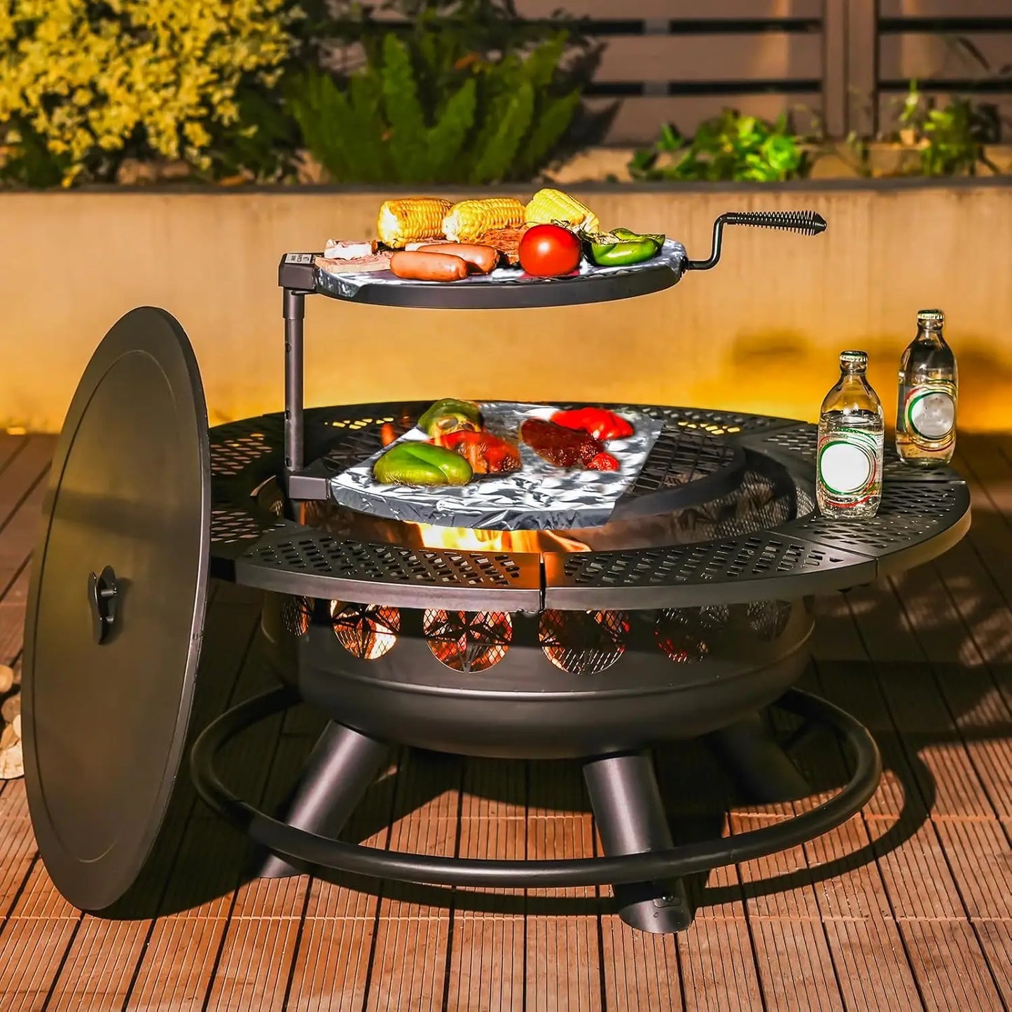 Outdoor Wood Burning Fire Pit With Dual Cooking Grills