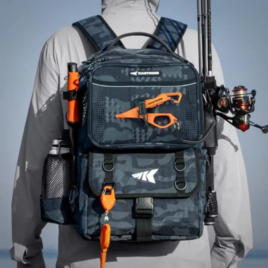 Fishing Tackle Backpack With Removable Bait Binder And Rod Holders