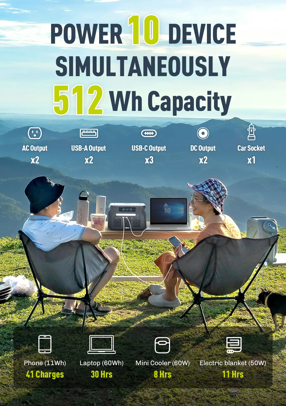 IEE 800W Portable Power Station With 512Wh LiFePO4 Battery