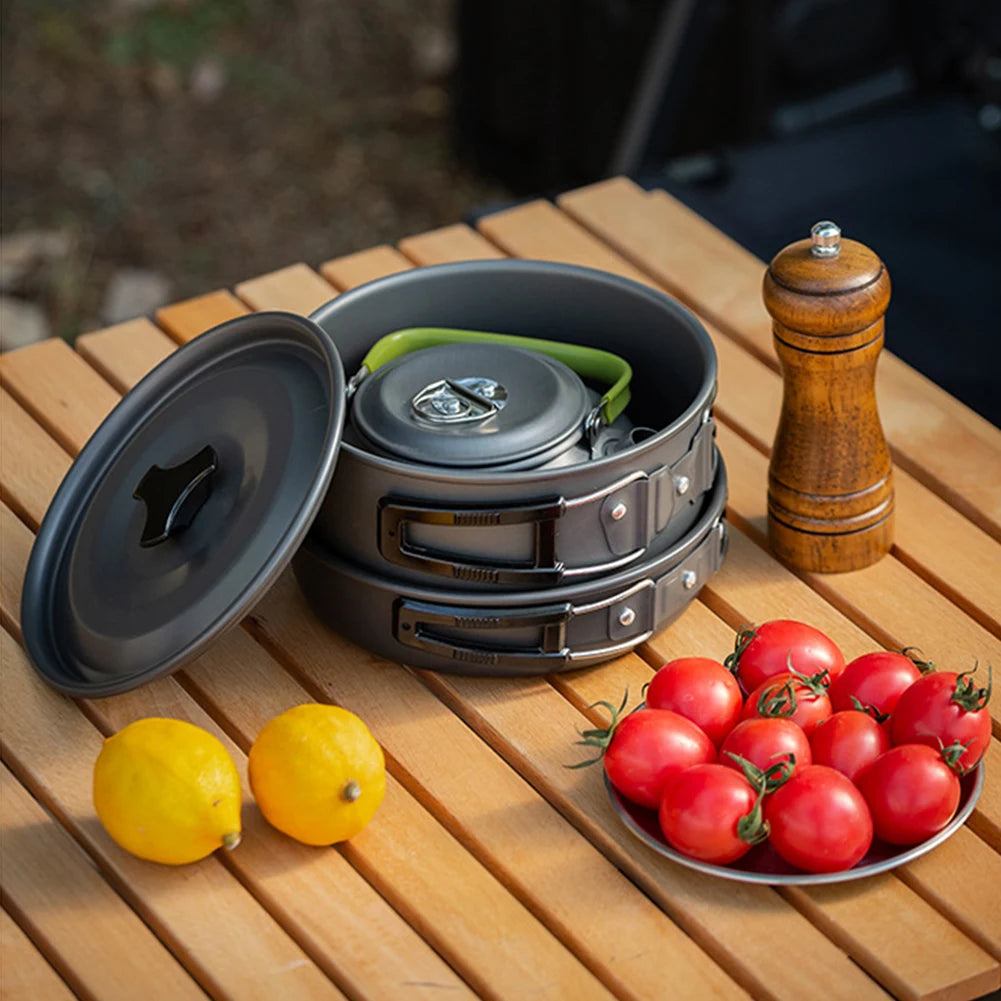 APWIKOGER Camping Cookware Set 3 Piece Pot Pan Kettle Mesh