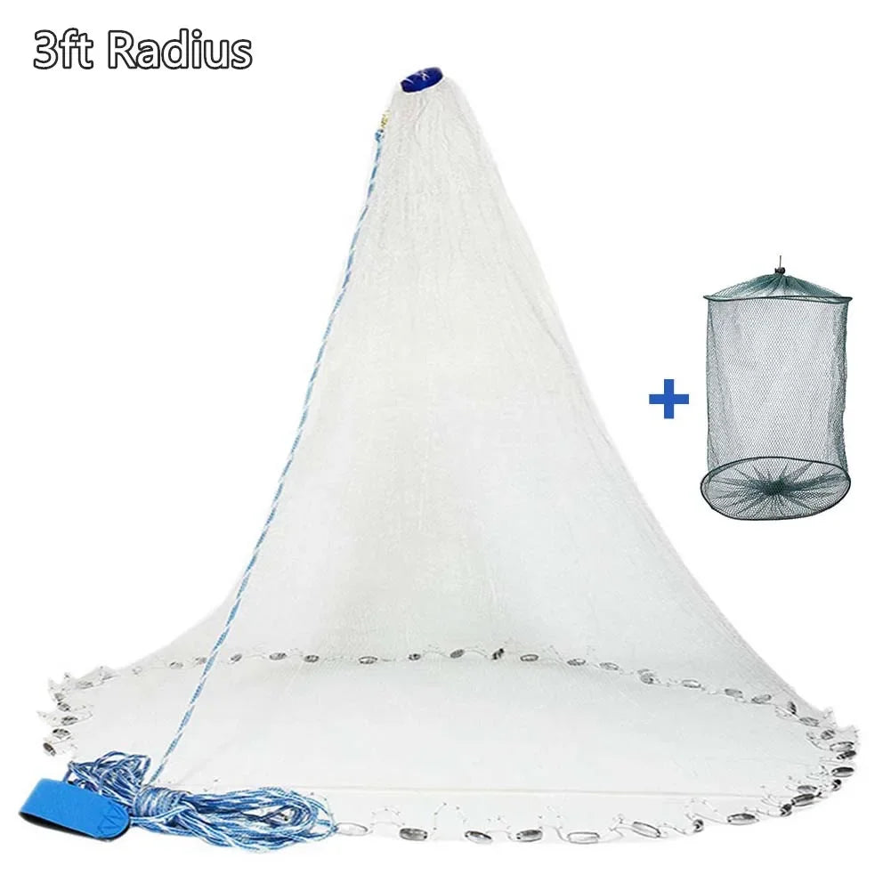 Saltwater Cast Net For Bait Fishing With Zinc Sinkers