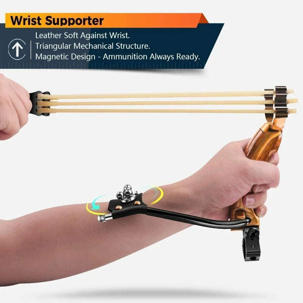 High Precision Outdoor Slingshot Set With Alloy Wooden Handle And 3 Rubber Bands