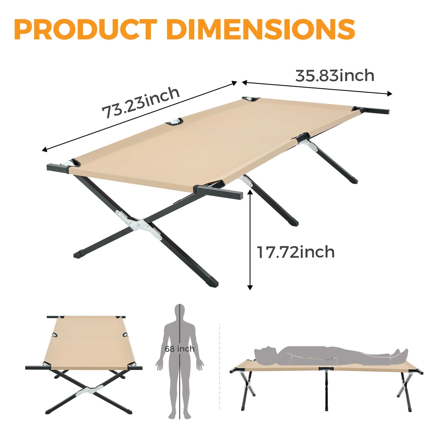 JHK Collapsible Camping Cot Lounge Chair Outdoor Use