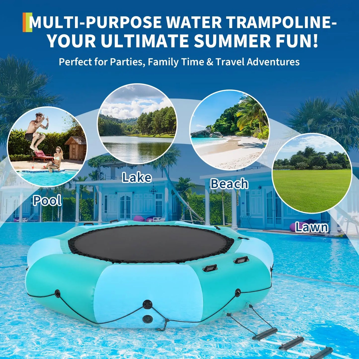 Inflatable Water Trampoline With Electric Pump And Accessories
