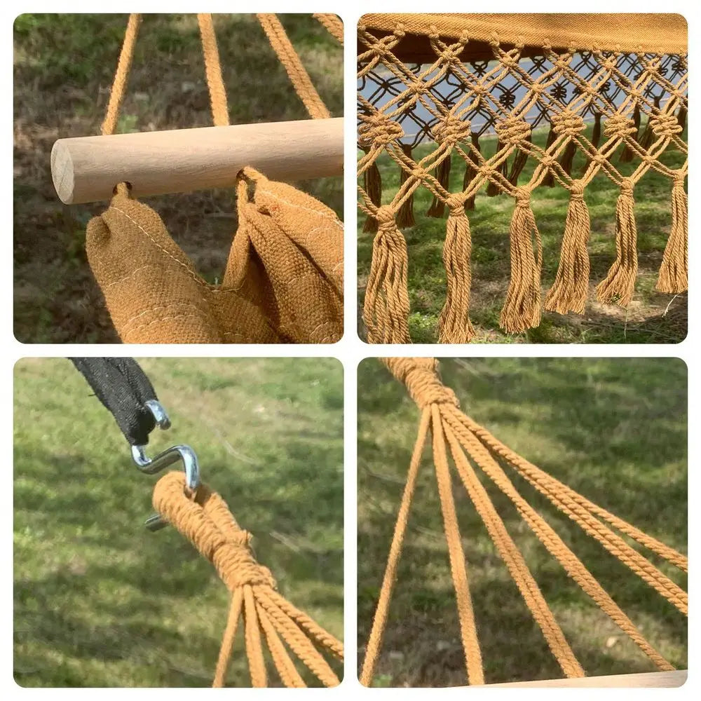 Portable Camping Hammock Canvas Swing 300LBS Weight Capacity With Ropes Carry Bag