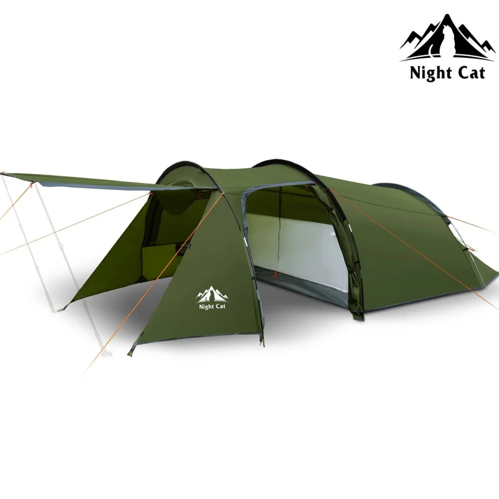 Night Cat 4 Person Waterproof Outdoor Family Tent With Porch