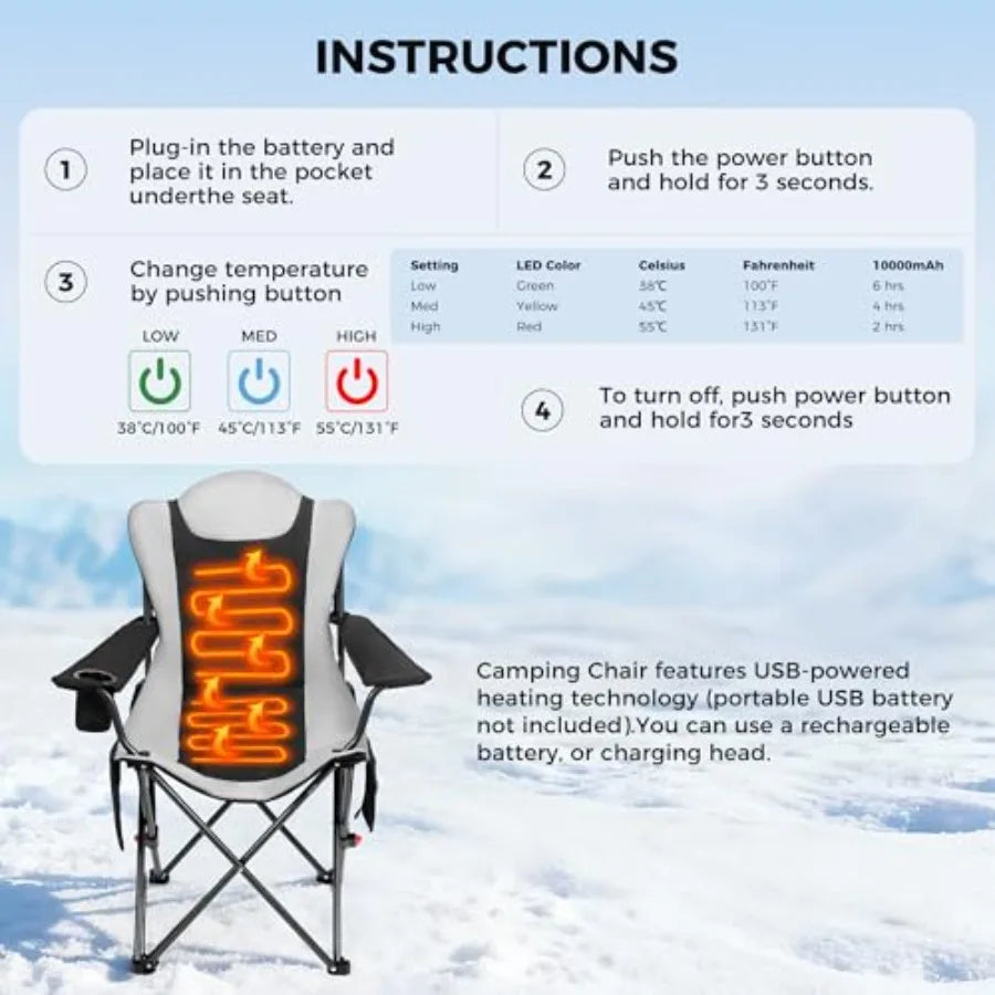 Outdoor Electric Heated Reclining Camping Chair With Cup Holder