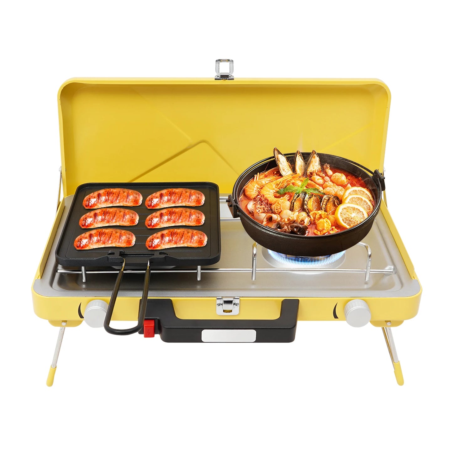 Portable Outdoor Gas Stove 2 Burner With Windshield