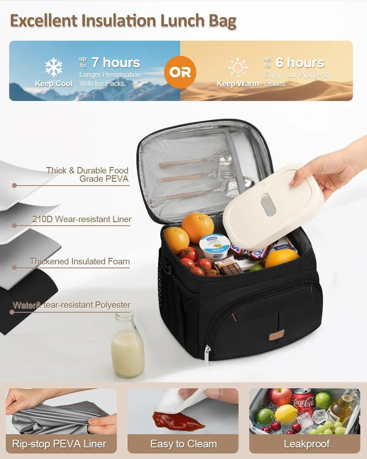 Insulated Lunch Bag Leakproof Cooler Tote With Removable Strap