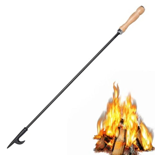 Heavy Duty Camp Fire Poker With Wooden Handle Rustproof Camping