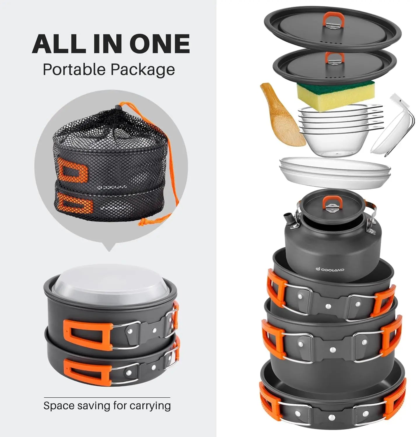 Camping Cookware Set 15 Piece Nonstick Pots And Pans Kettle