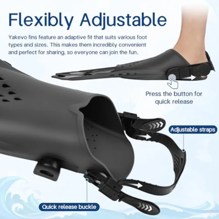 Travel Snorkel Fins Open Heel Short Adjustable Flippers For Adults