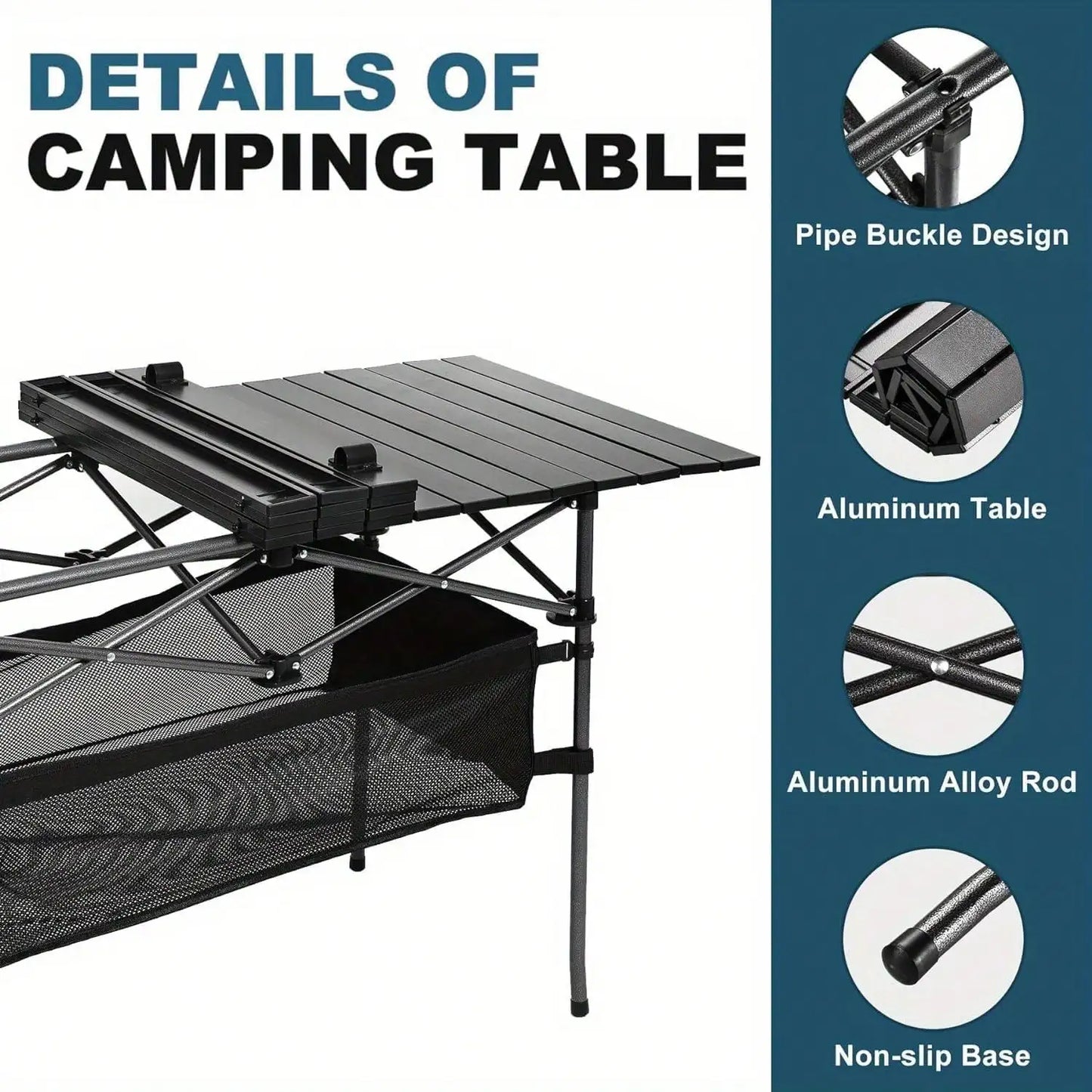 Portable Aluminum Folding Picnic And Camping Table With Roll Up Design