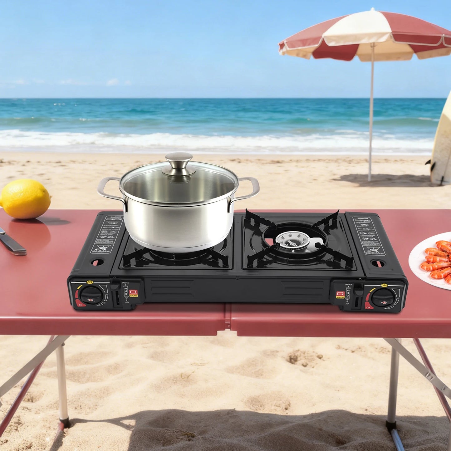 2 Burner Portable Gas Stove With Piezo Ignition Carrying Case