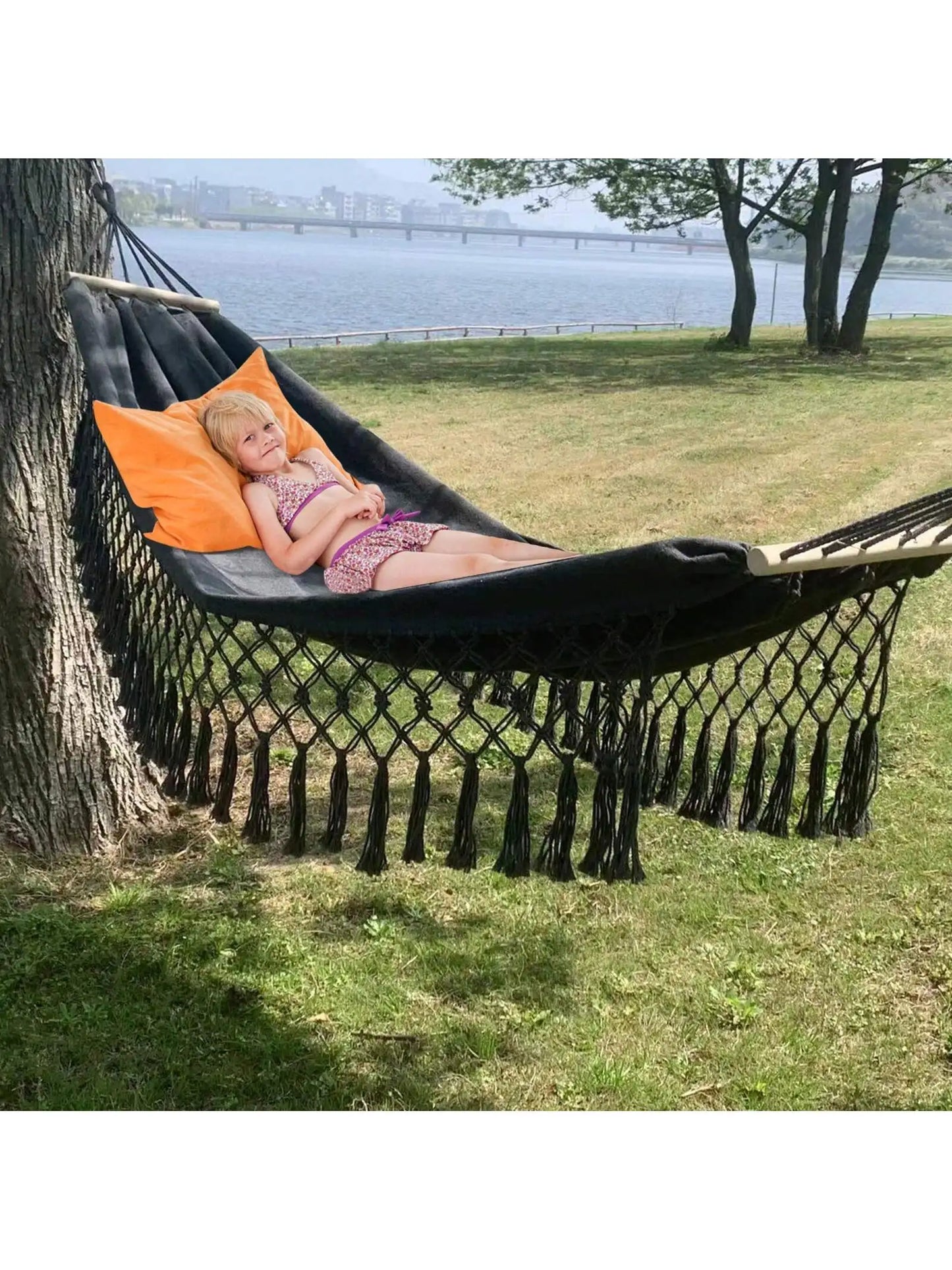 Portable Camping Hammock Canvas Swing 300LBS Weight Capacity With Ropes Carry Bag