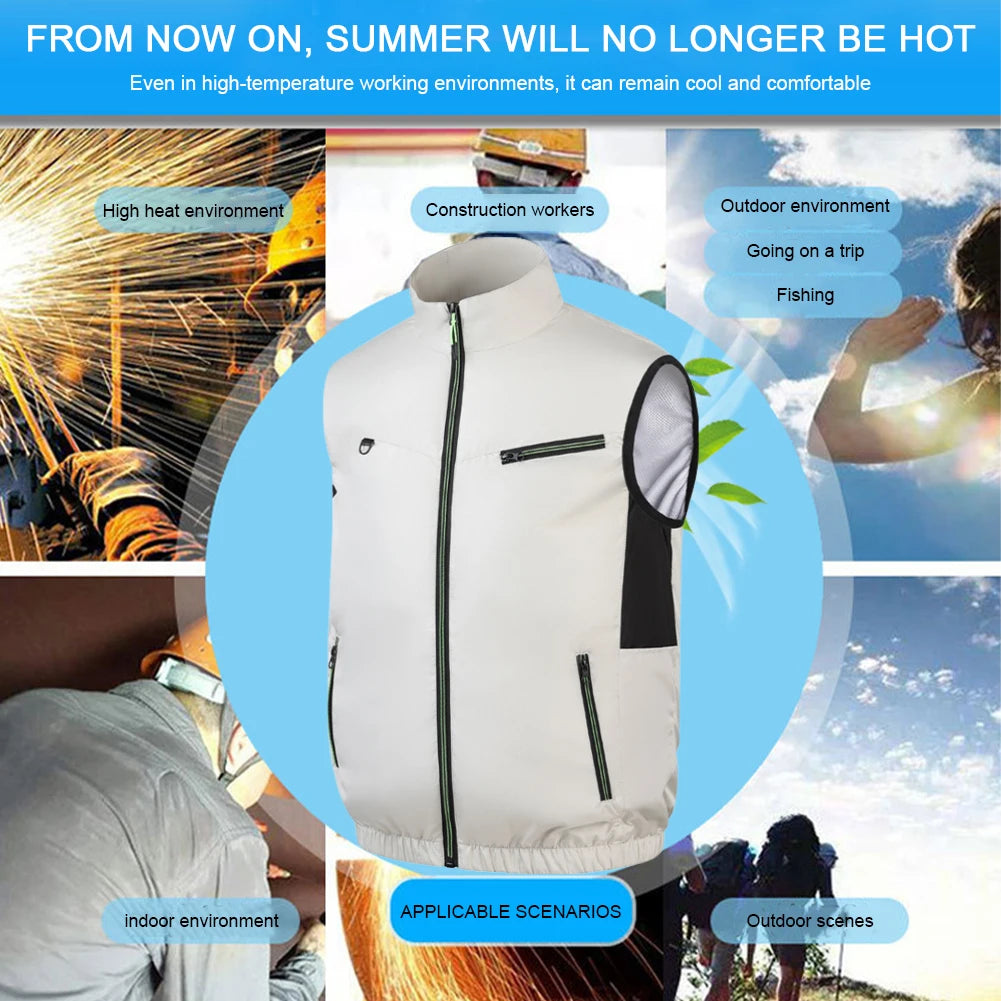 Cooling Ice Fan Vest For Hot Weather Workwear Breathable Wearable