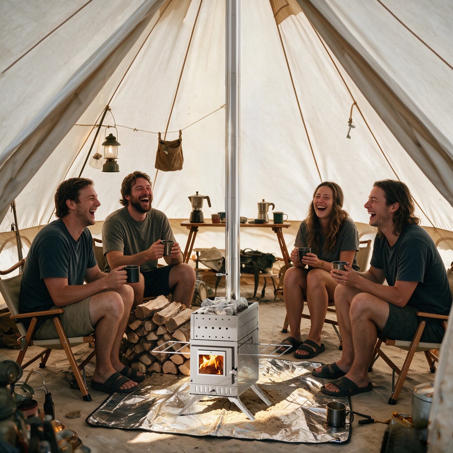 Portable Stainless Steel Hot Tent Stove With Six Chimney Pipes