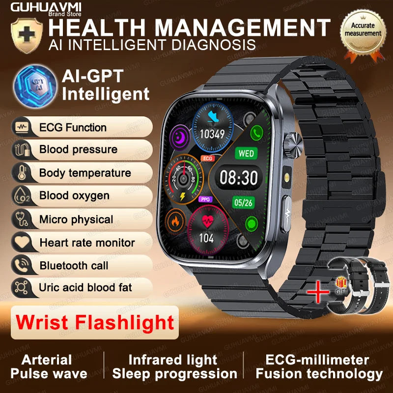 AI Health Diagnosis Smartwatch ECG PPG Blood Pressure BT Call