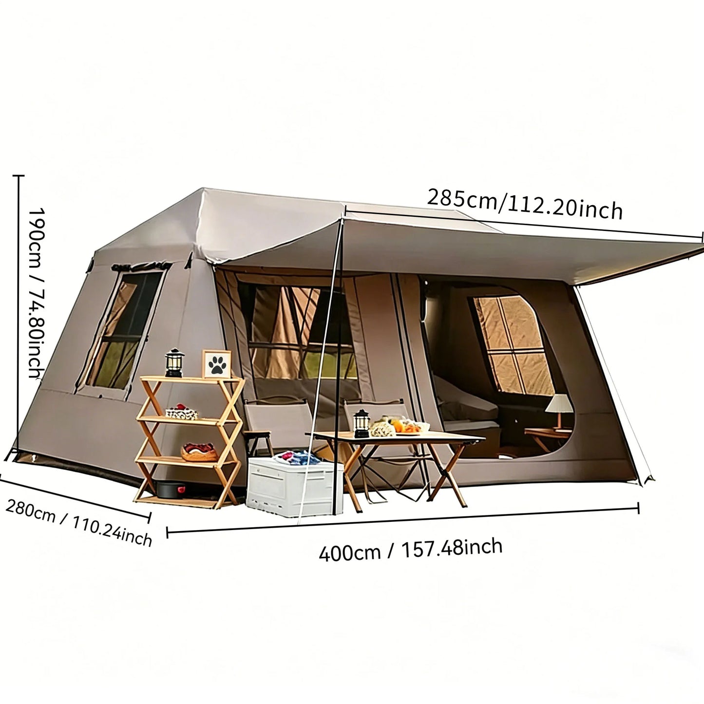 Fully Automatic Quick Set Family Camping Tent With Front Awning All Weather