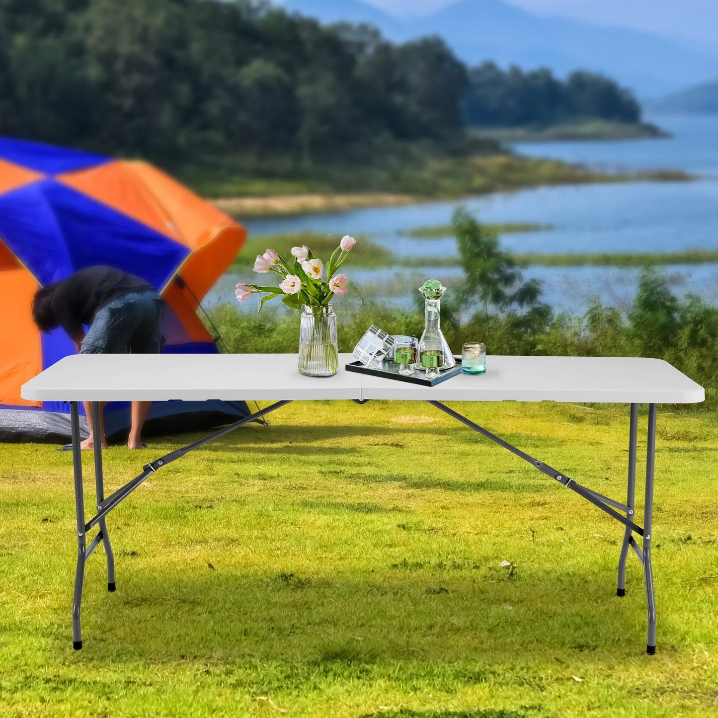 JHK Portable Folding Camping Table Heavy Duty Outdoor Carry Handle