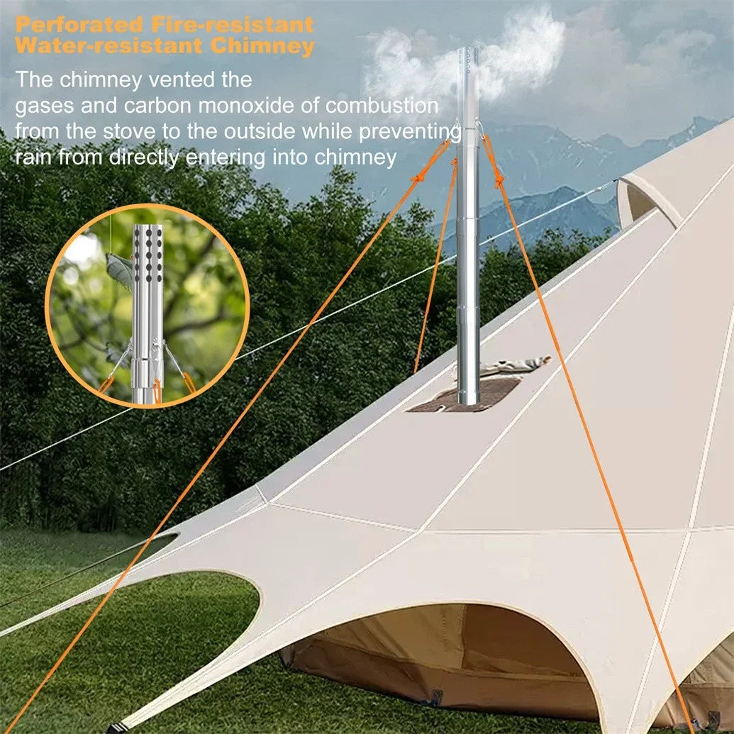 Portable Wood Burning Stove With Six Stainless Outdoor Chimney Pipes