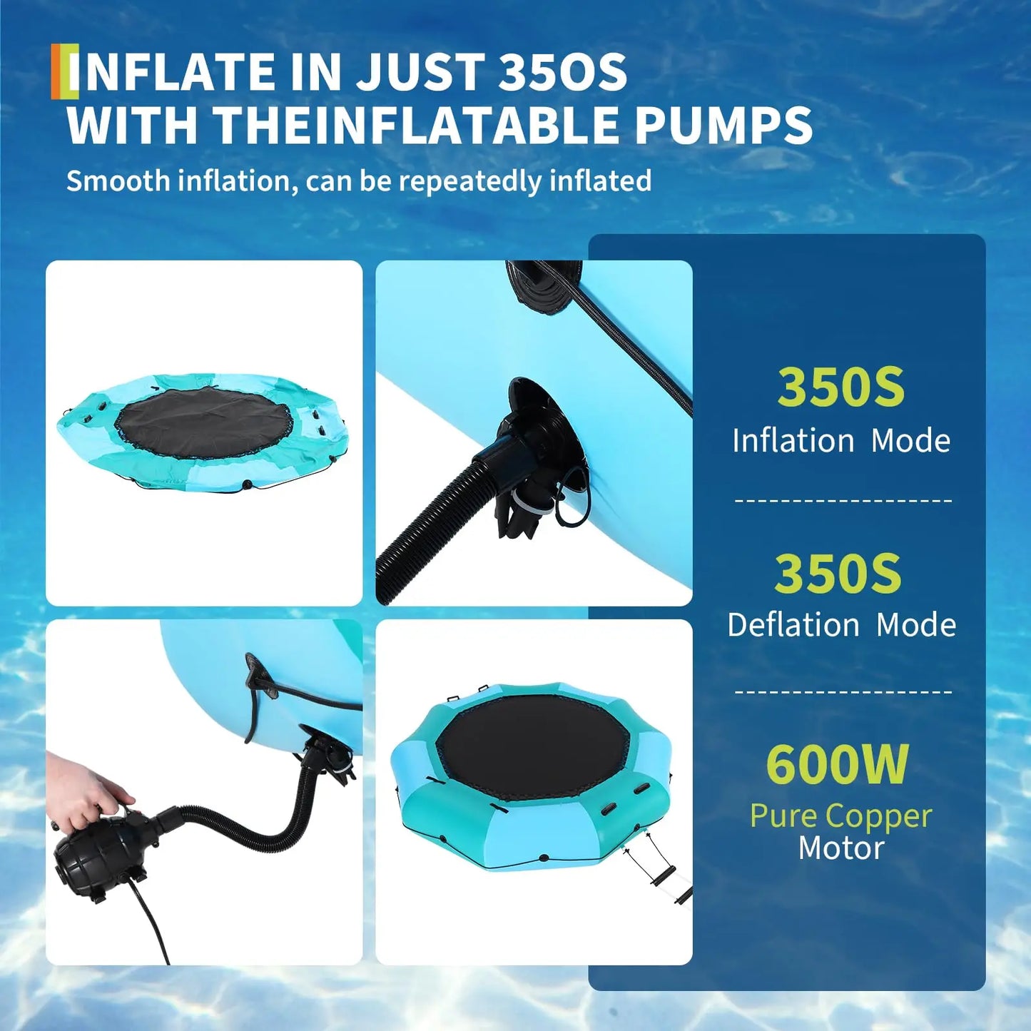 Inflatable Water Trampoline With Electric Pump And Accessories