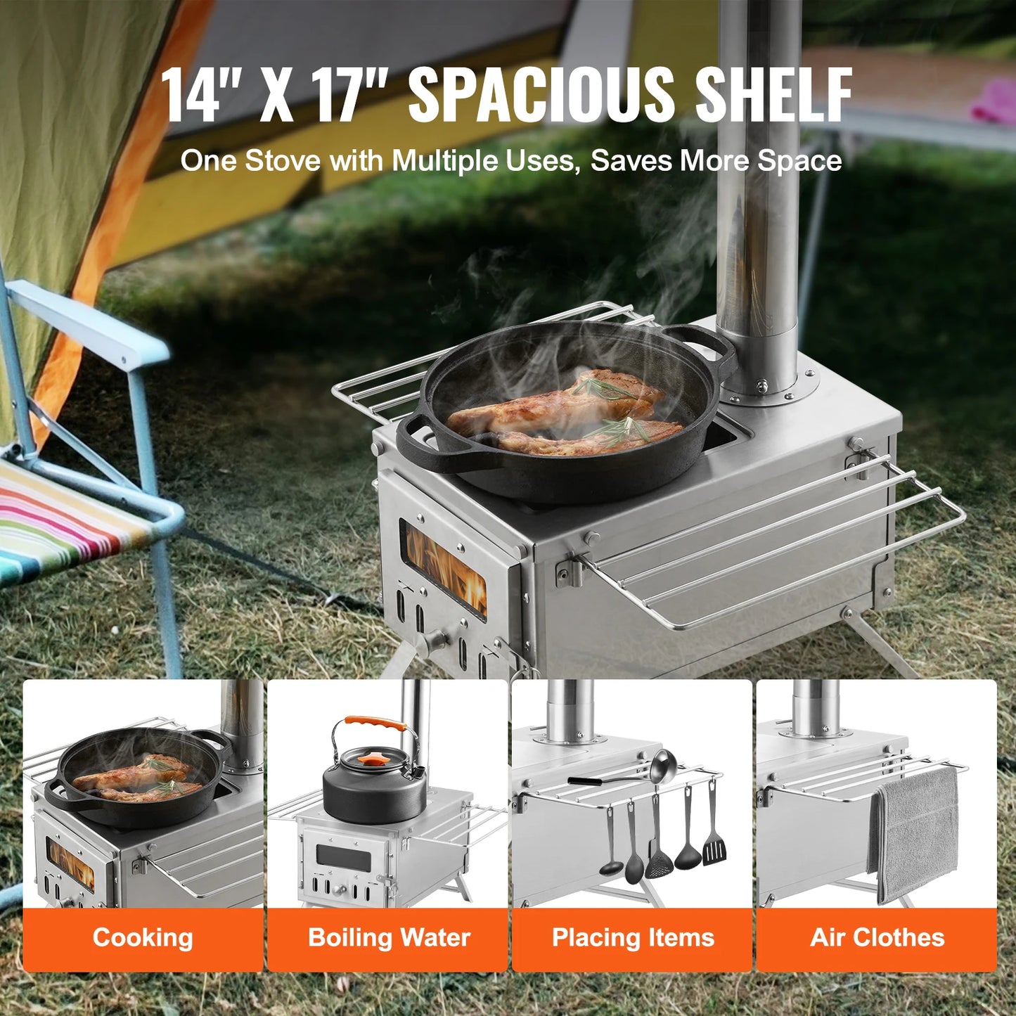 SucceBuy Portable Wood Stove With Chimney Pipes For Camp