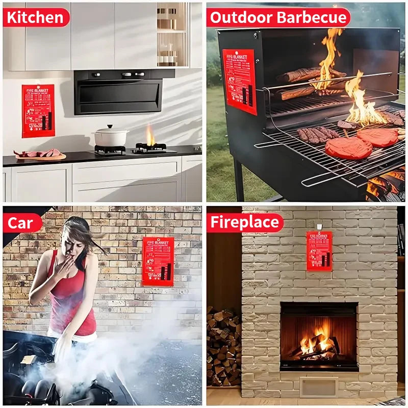 Emergency Fire Blanket 4 Pack Fiberglass Heat Resistant For Kitchen Safety