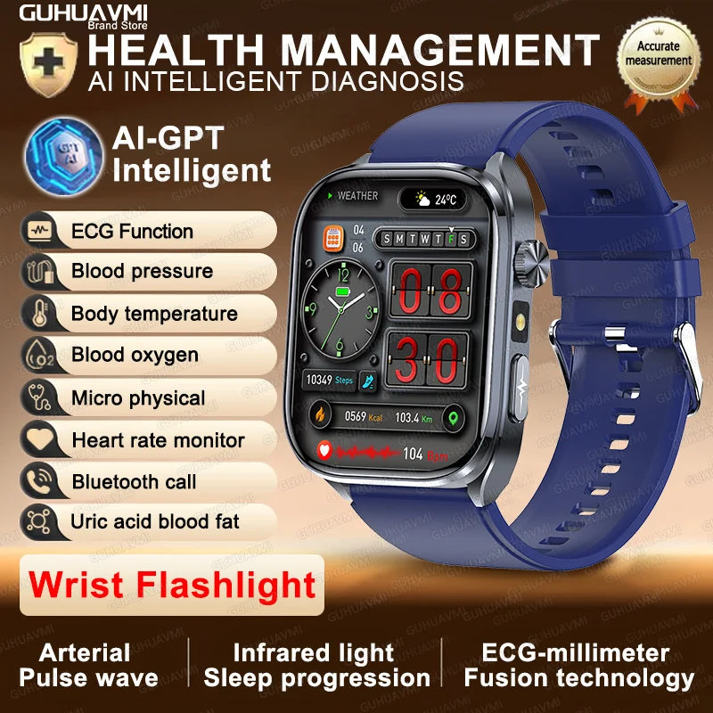 AI Health Diagnosis Smartwatch ECG PPG Blood Pressure BT Call