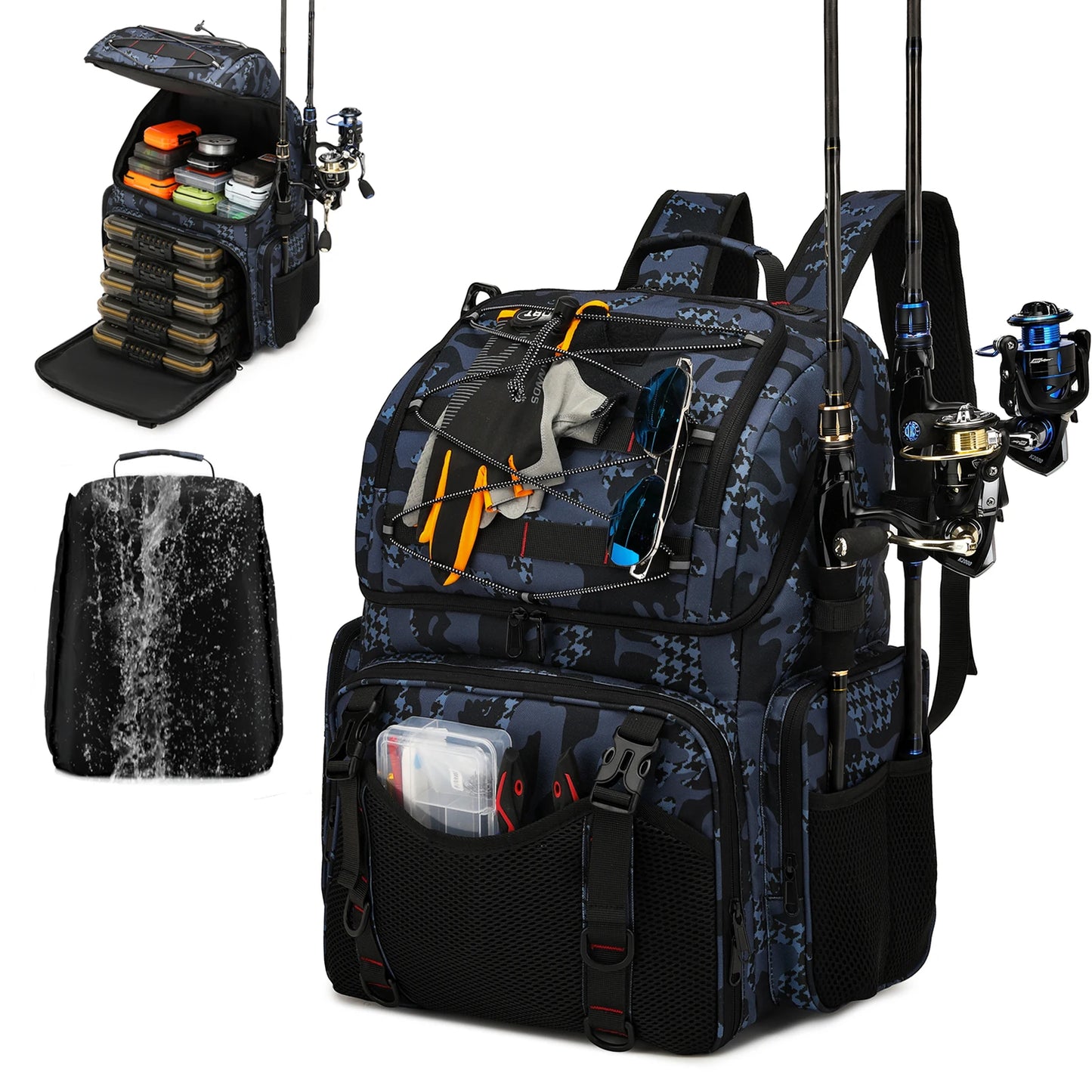 Fishing Backpack With Rod Holders And Tackle Storage Rain Cover