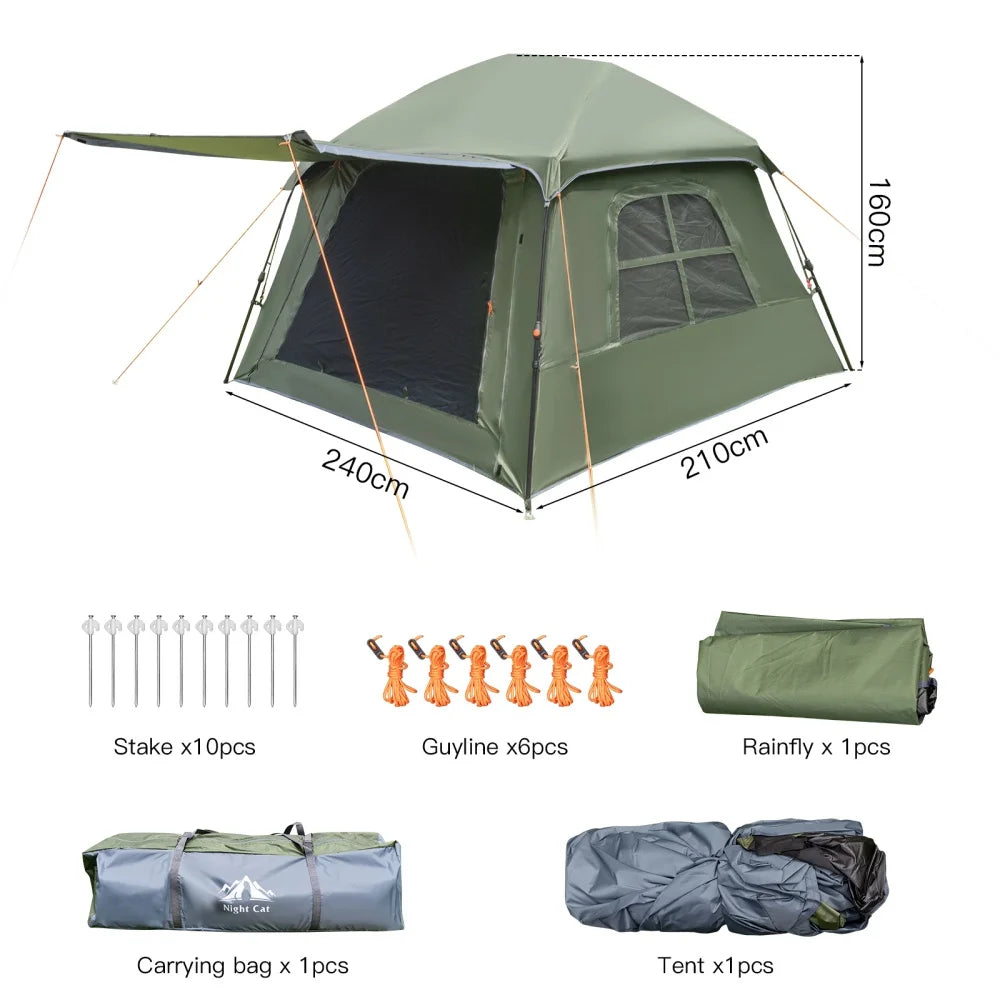 Night Cat 4 Person Pop Up Tent With Dark Room Waterproof Cabin