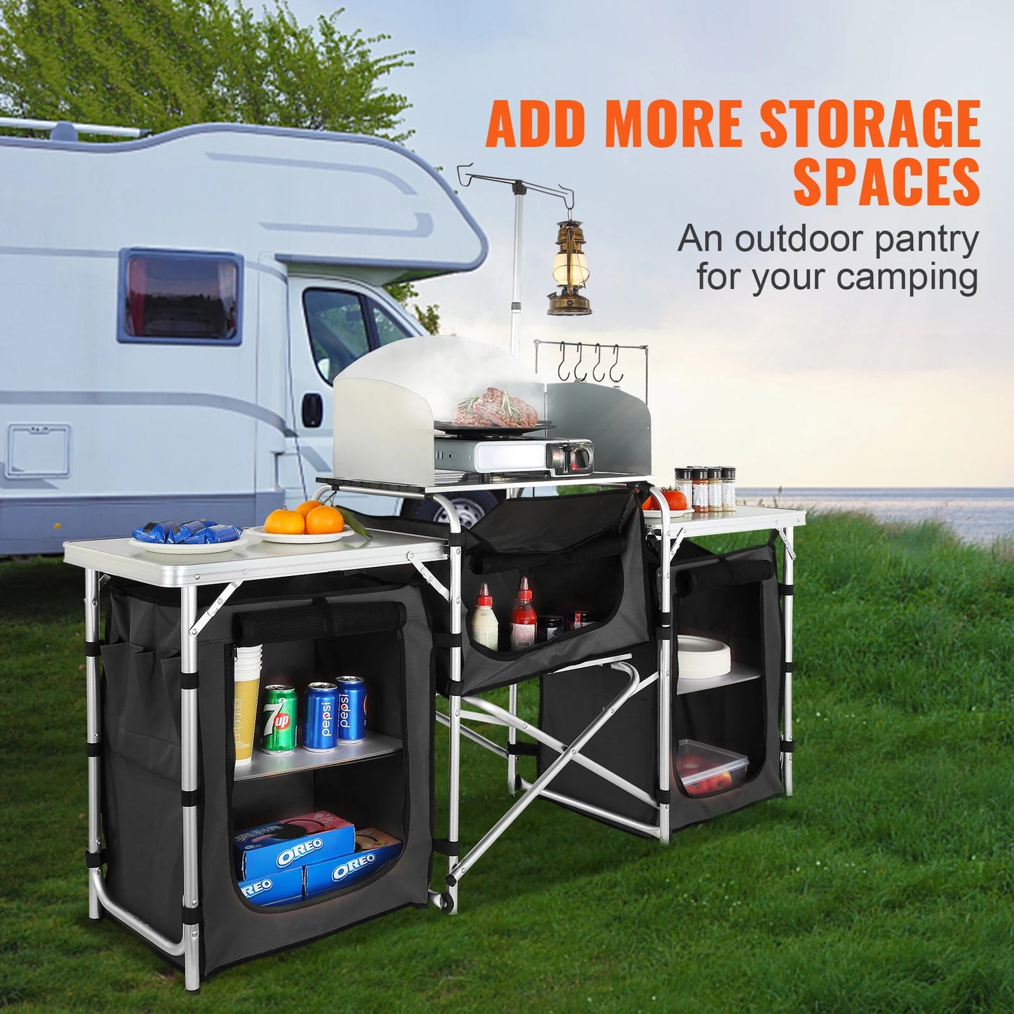 VEVOR Camping Kitchen Table Cabinet Folding X Shaped Bracket Bbq