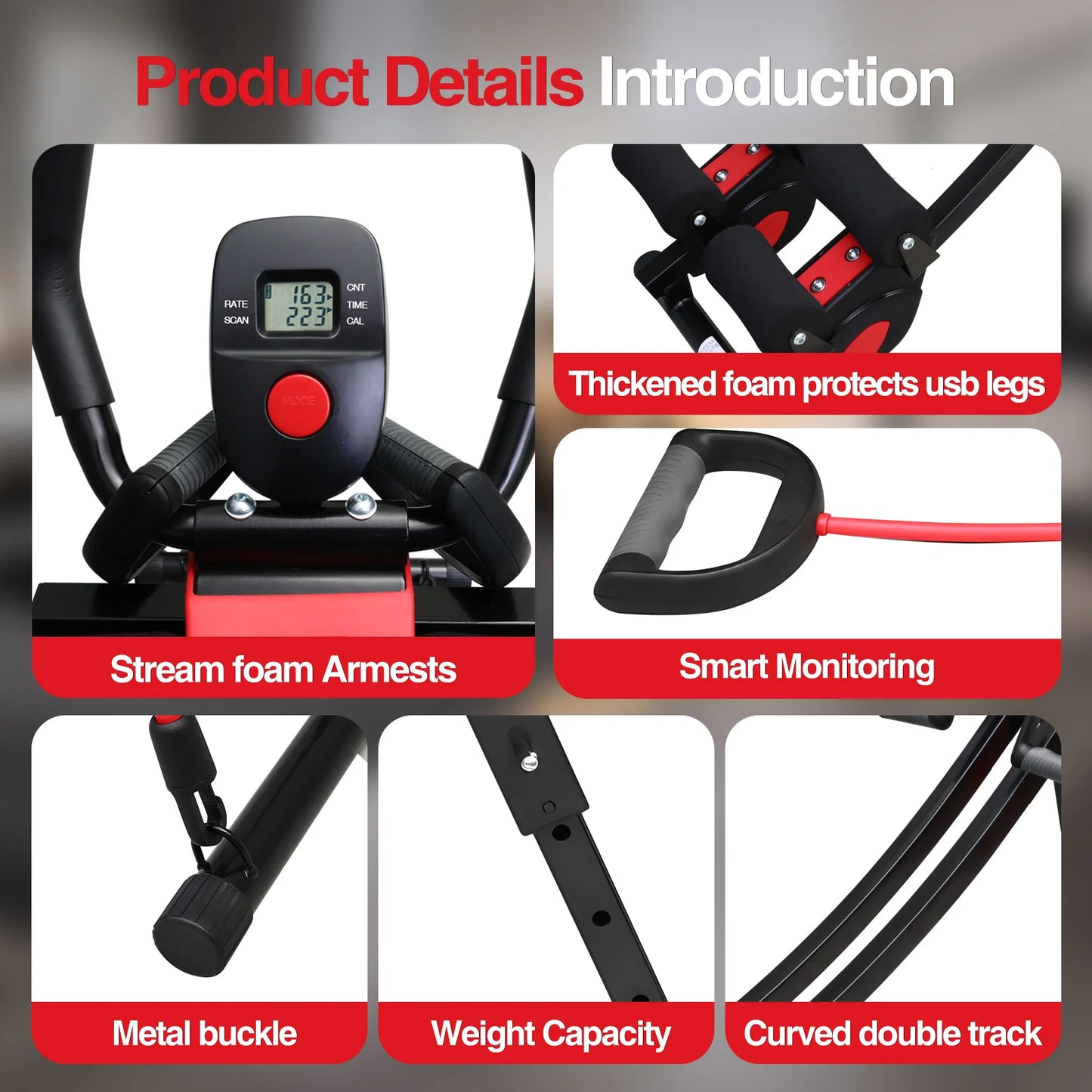 Fitness AB Machine Abdominal Trainer Foldable Adjustable Core Workout Equipment