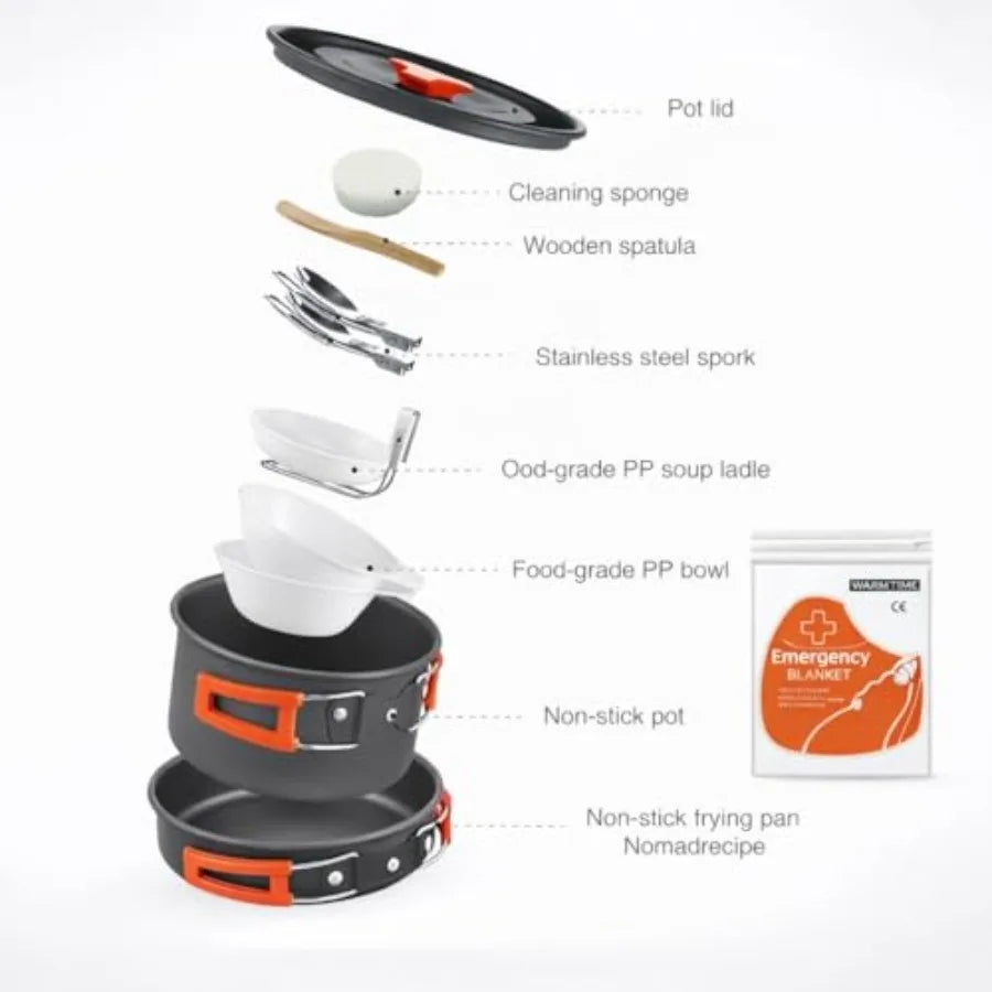Lightweight Camping Cookware Set With Nonstick Pots And Utensils