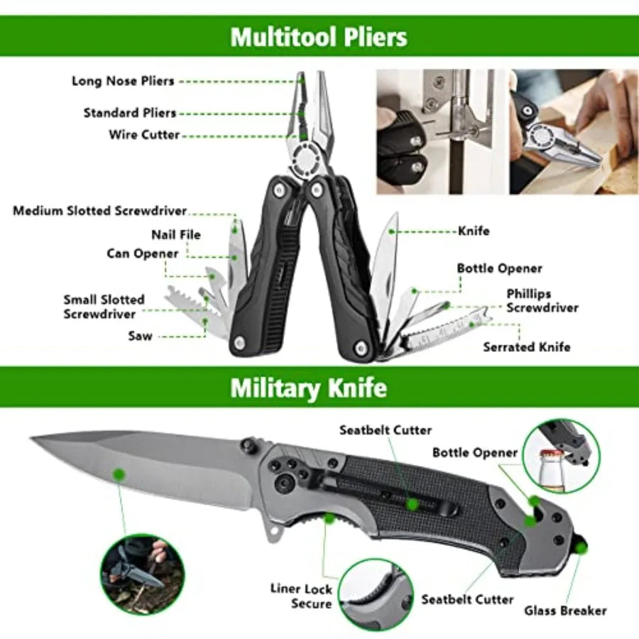 Folding Tactical Shovel Hatchet Combo With Flashlight For Camping