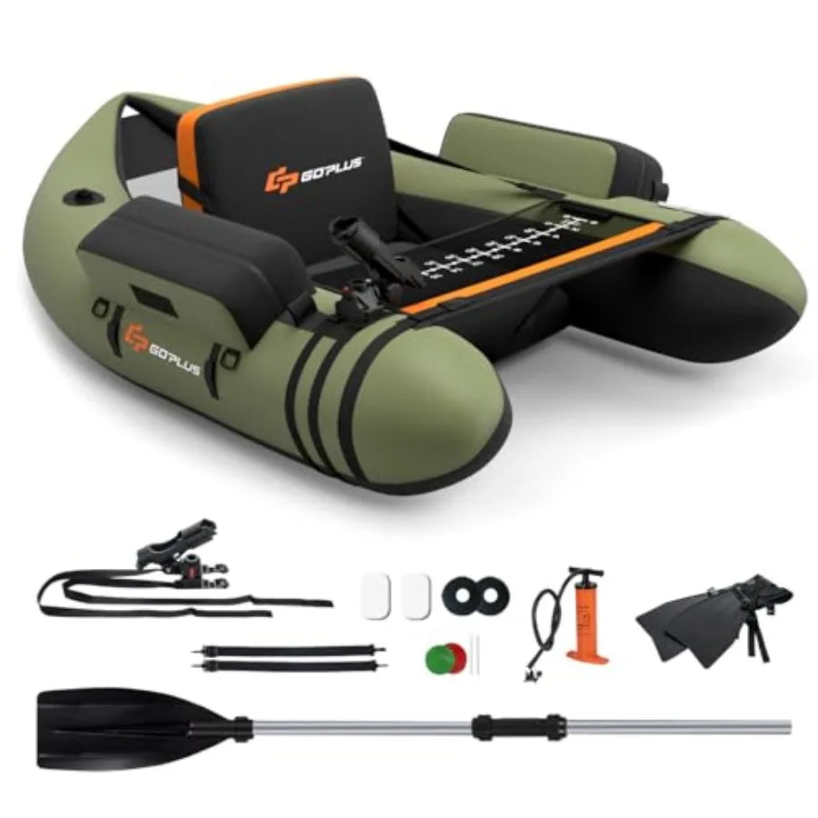 Inflatable Float Tube Fishing Belly Boat with Fish Ruler Pump Storage Bag Adjustable Straps Fishing Float Tube for Angling 350L