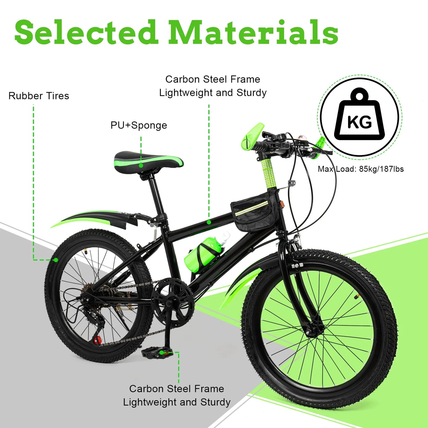 Kids Mountain Bike 7 Speed With Adjustable Seat And Mudguards