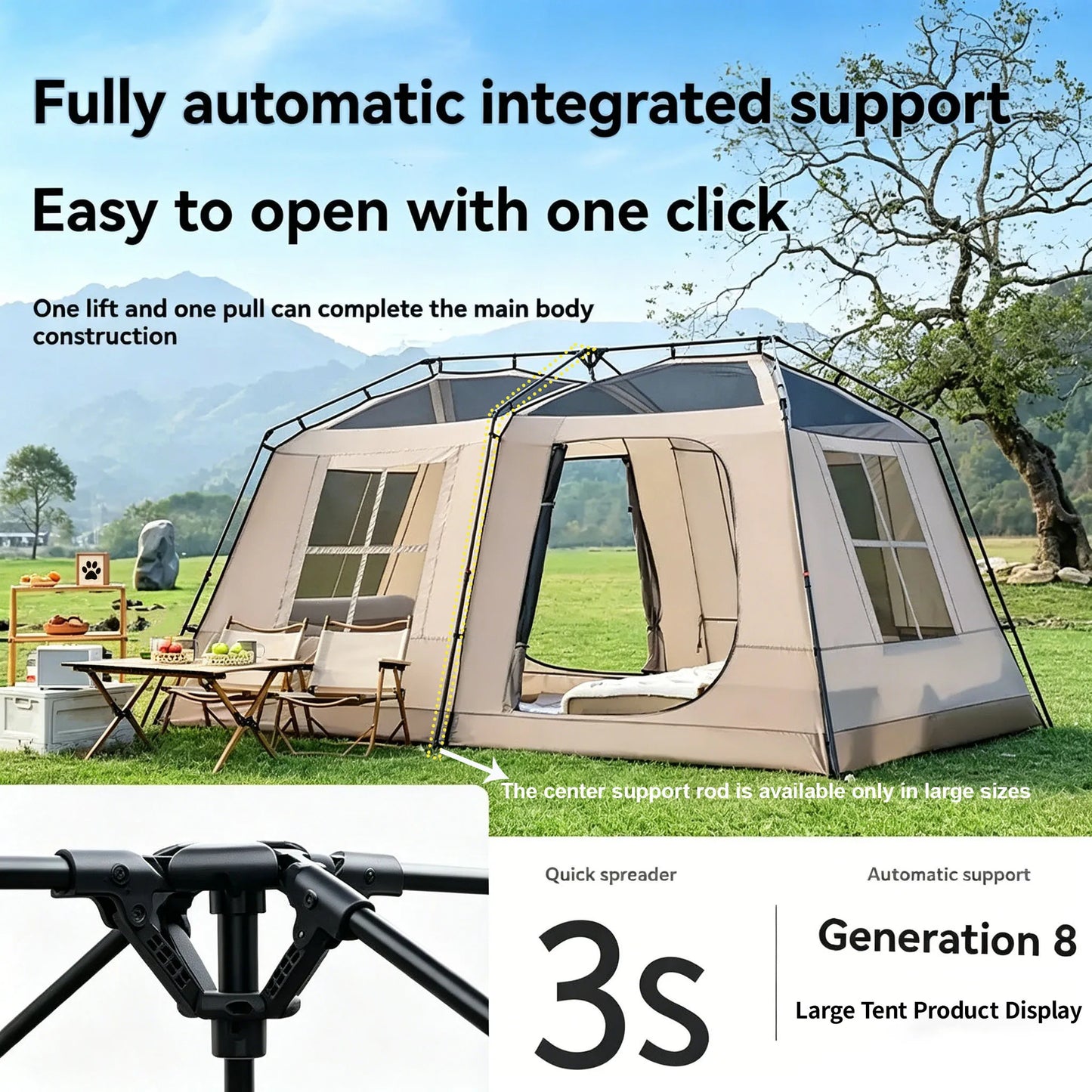 Fully Automatic Quick Set Family Camping Tent With Front Awning All Weather