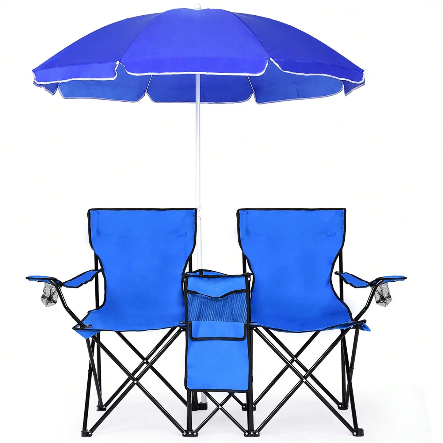 Folding Picnic Double Chair With Umbrella Table Cooler For Beach Camping