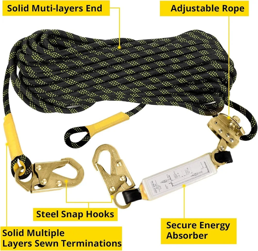 Heavy Duty Fall Protection Safety Harness With Shock Absorber Lanyard