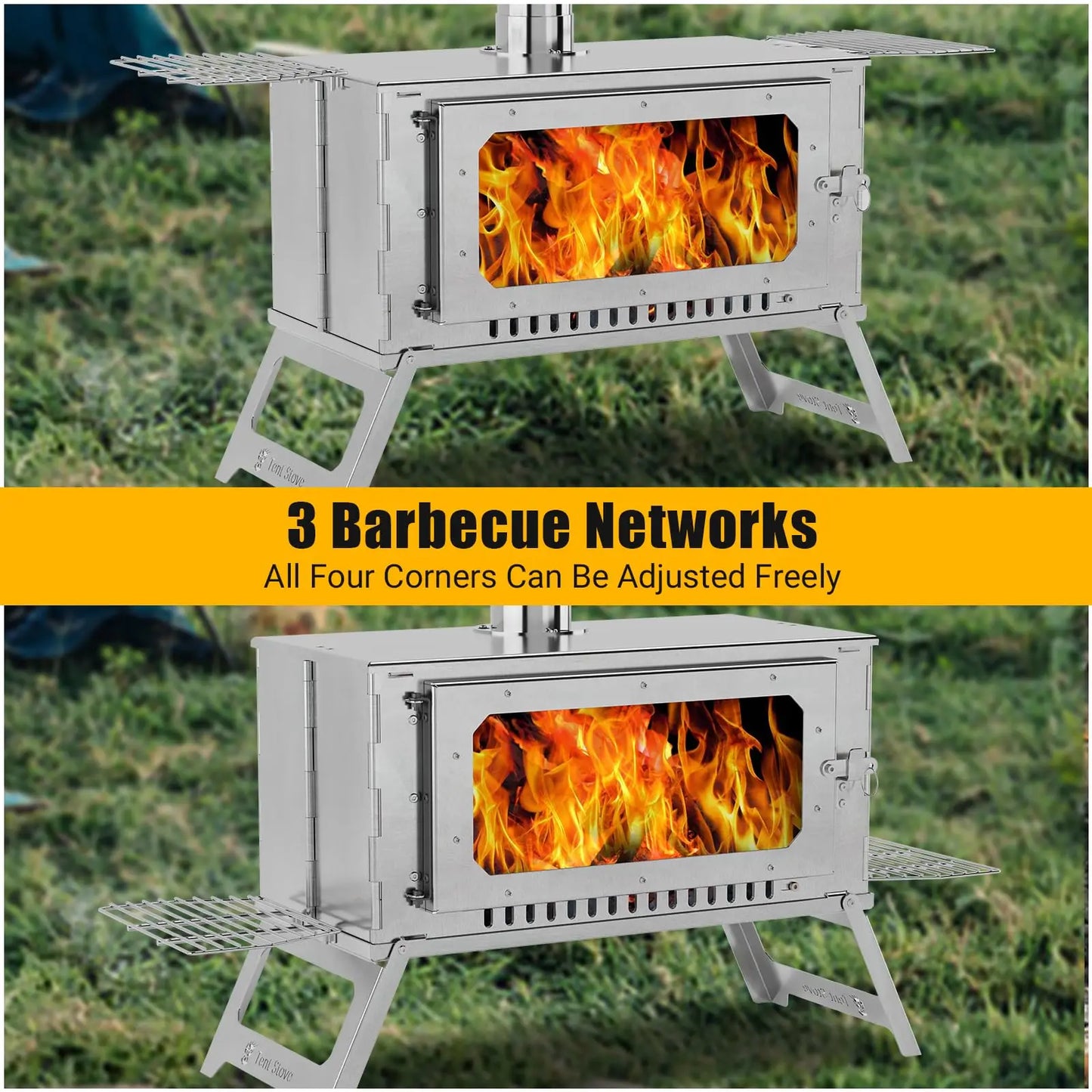 Portable Stainless Steel Hot Tent Stove With View Glass And Chimney Pipes