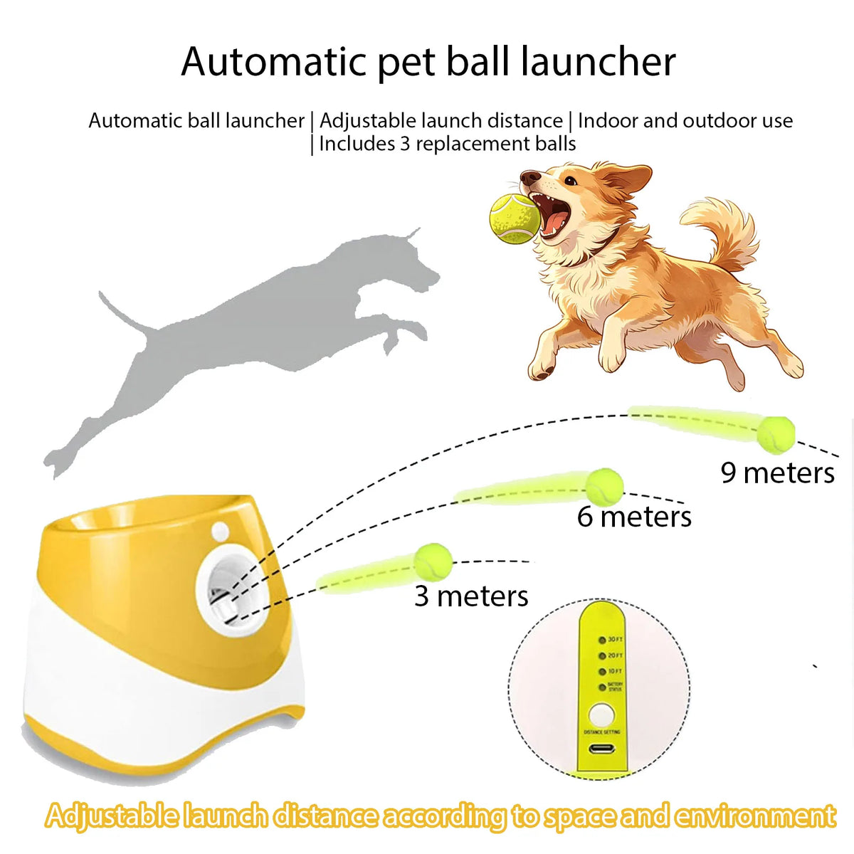 Automatic Adjustable Dog Tennis Ball Launcher With Three Balls