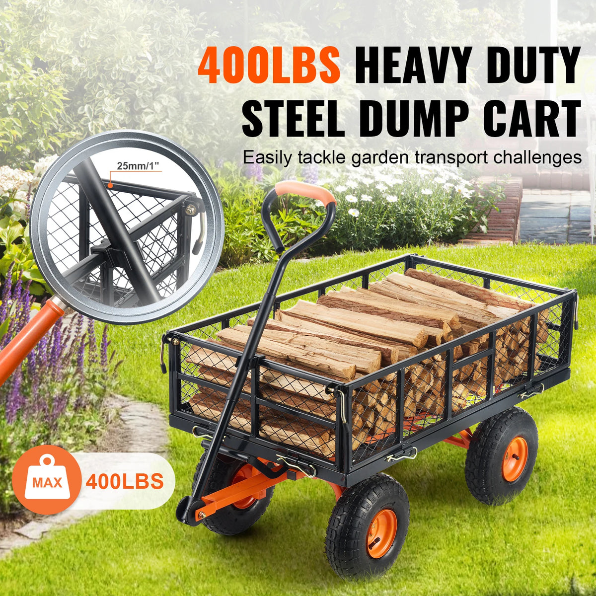 SucceBuy Heavy Duty Metal Garden Utility Dump Car Wagon