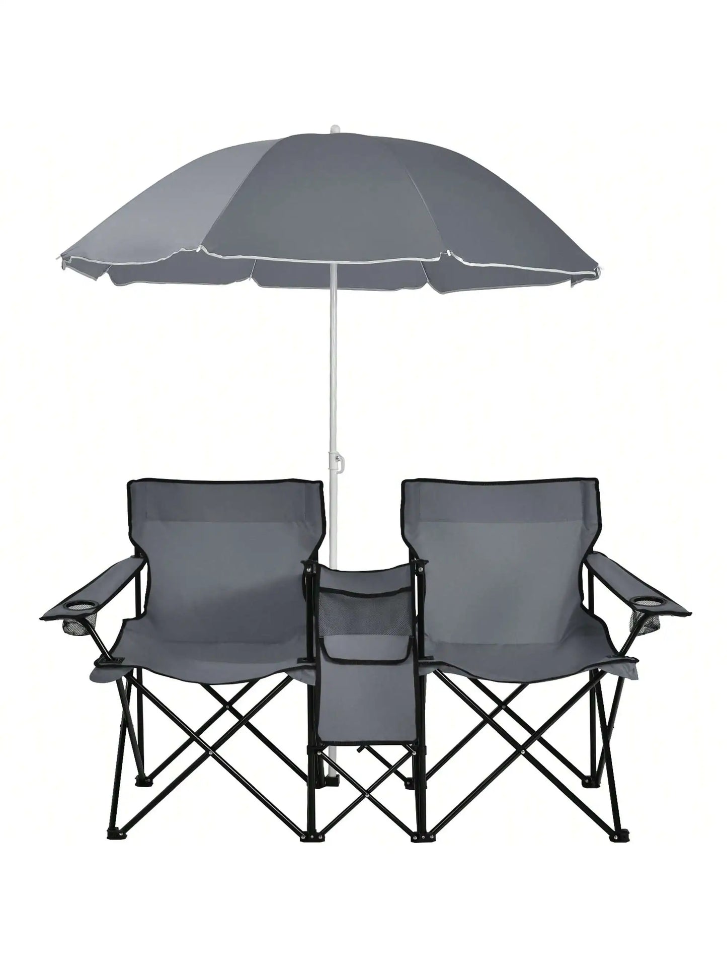 Folding Picnic Double Chair With Umbrella Table Cooler For Beach Camping