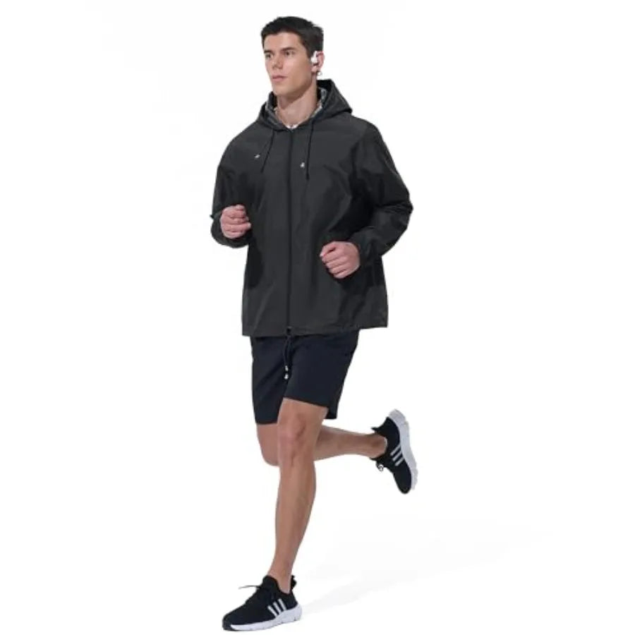 Mens Rain Jacket Raincoat Windbreaker Waterproof Lightweight Packable Hooded